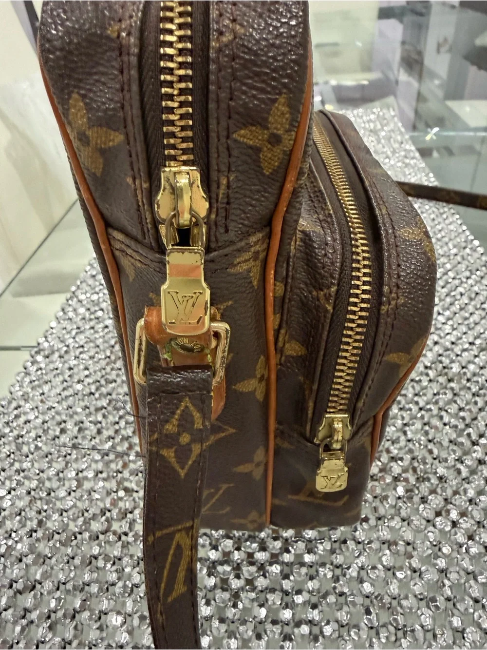 Louis Vuitton Monogram Canvas Double Pocket Messenger Bag in Brown and Tan